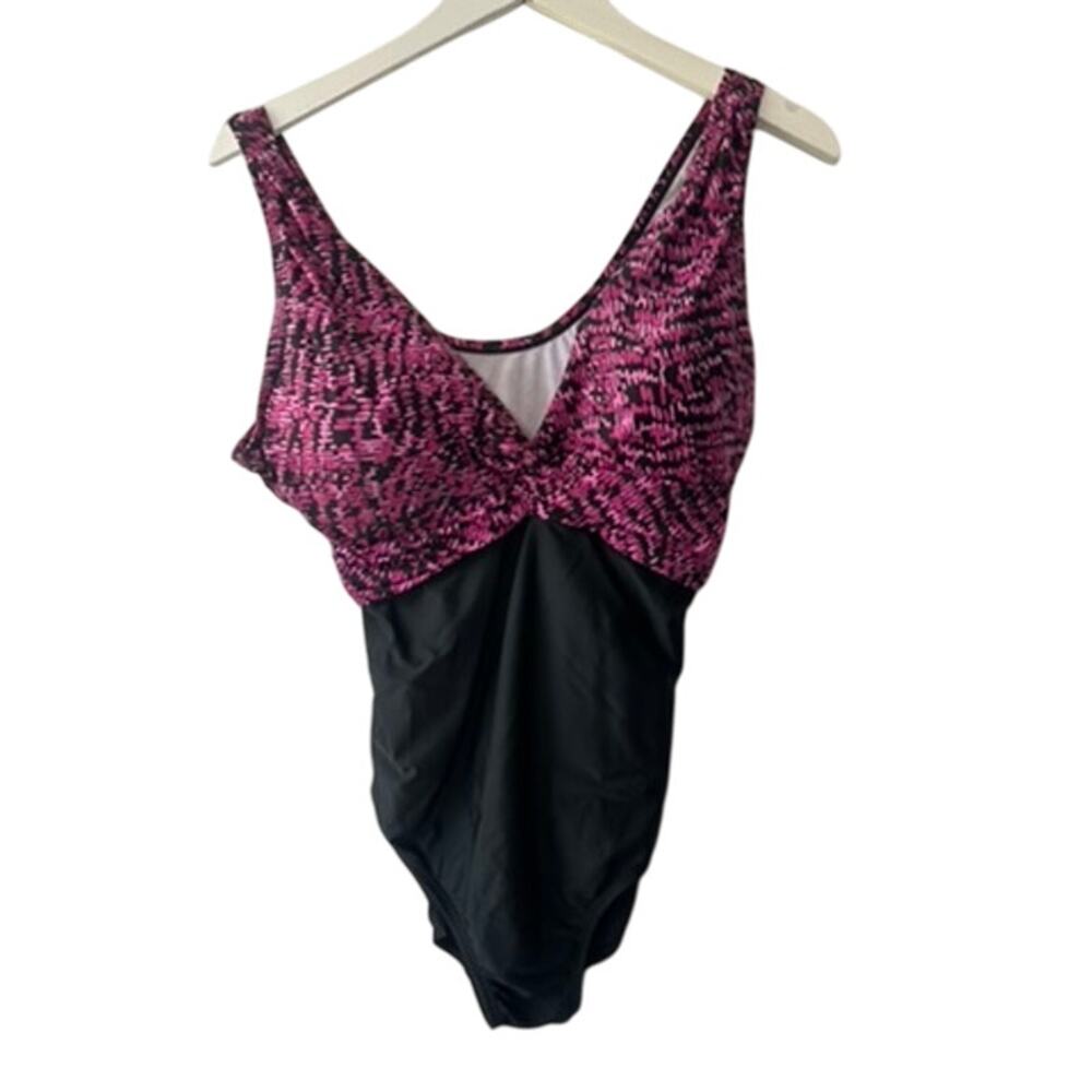 CARIBBEAN SAND Black & Pink Print One Piece Swimsuit Women's 16 New